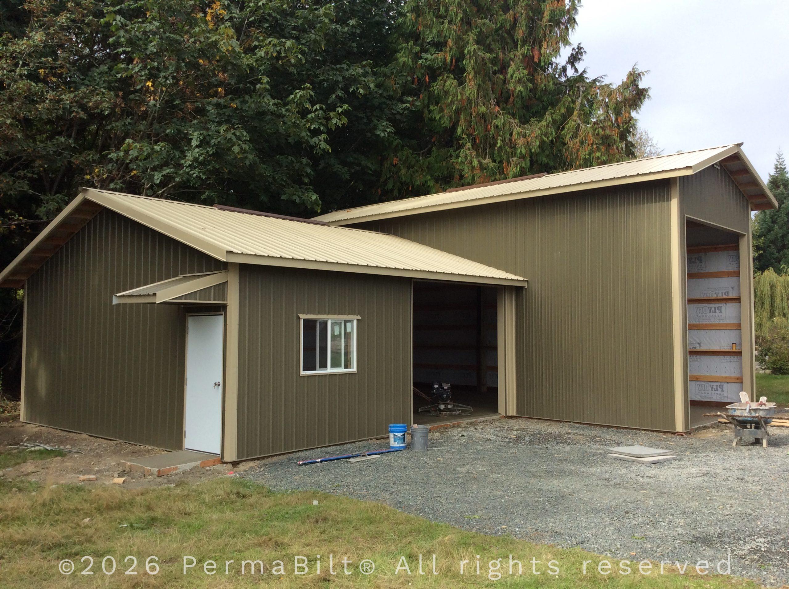 High Low Garage Shop Pole Building in Port Angeles – Clallam County