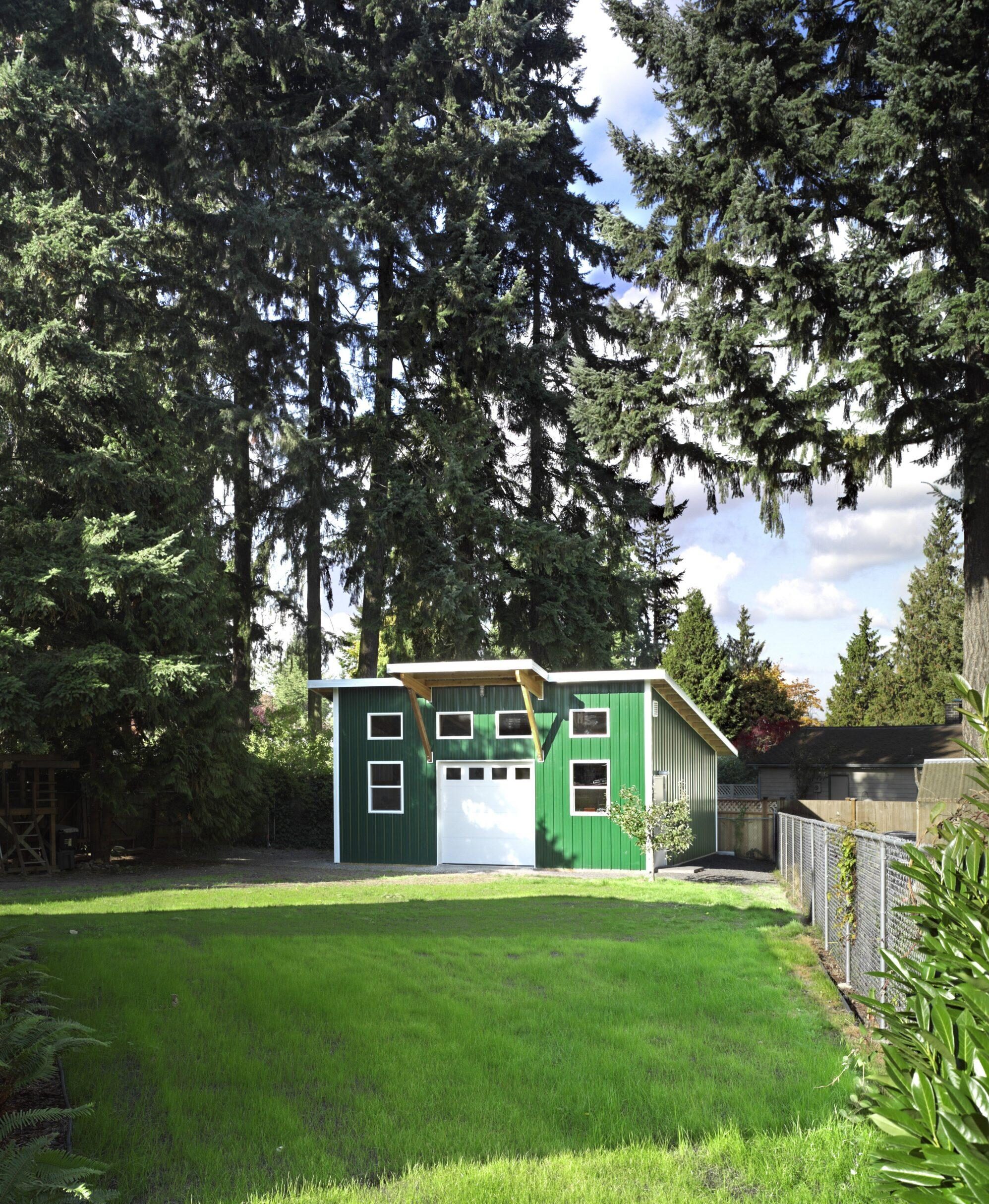 Single-Slope Pole Barn Design Inspiration From Our Portfolio 125 steel garage with portico redmond wa scaled 1 e1779224358283