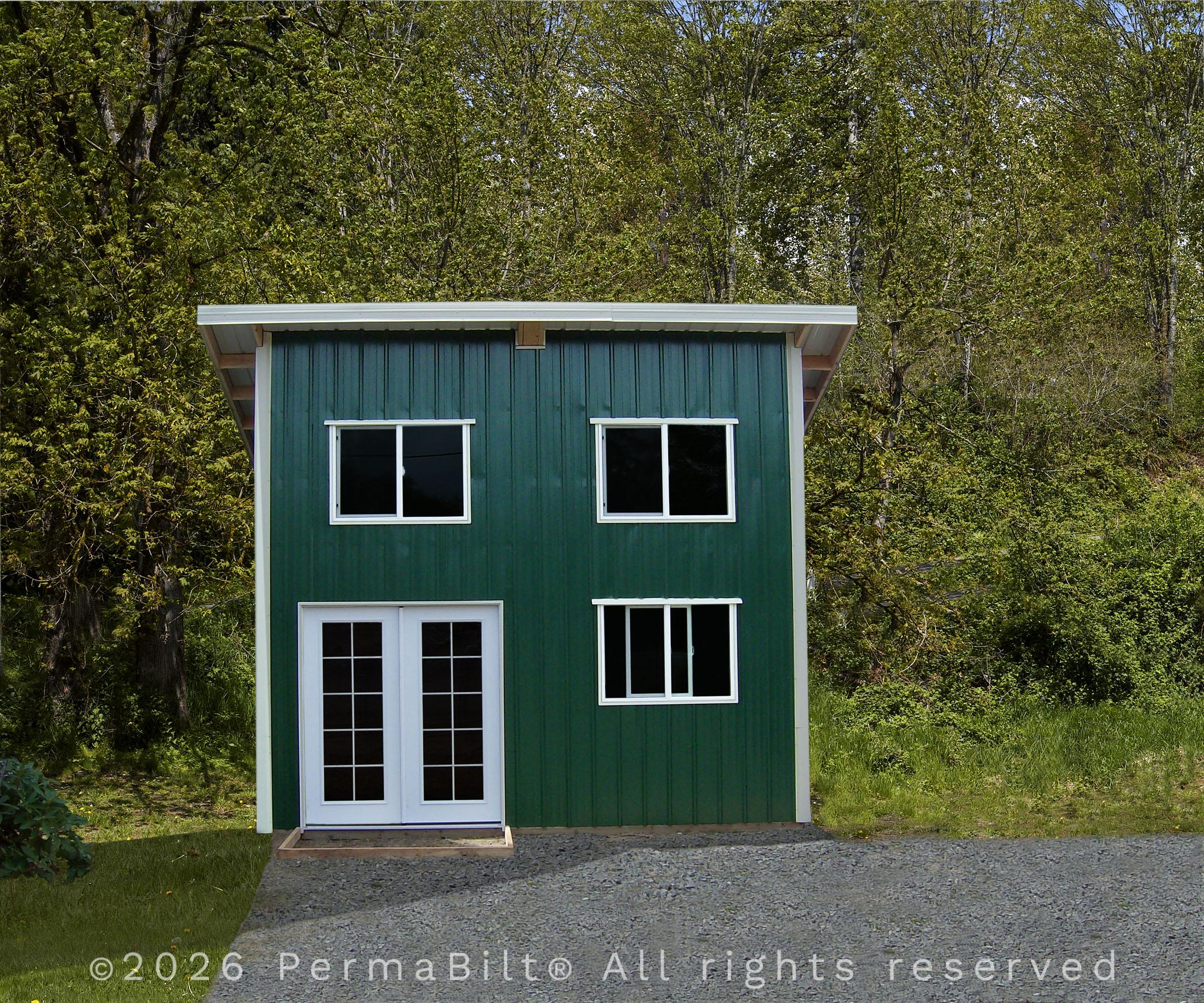 Single-Slope Pole Barn Design Inspiration From Our Portfolio 131 Chinook pole building studio 20x16x8 front view 1